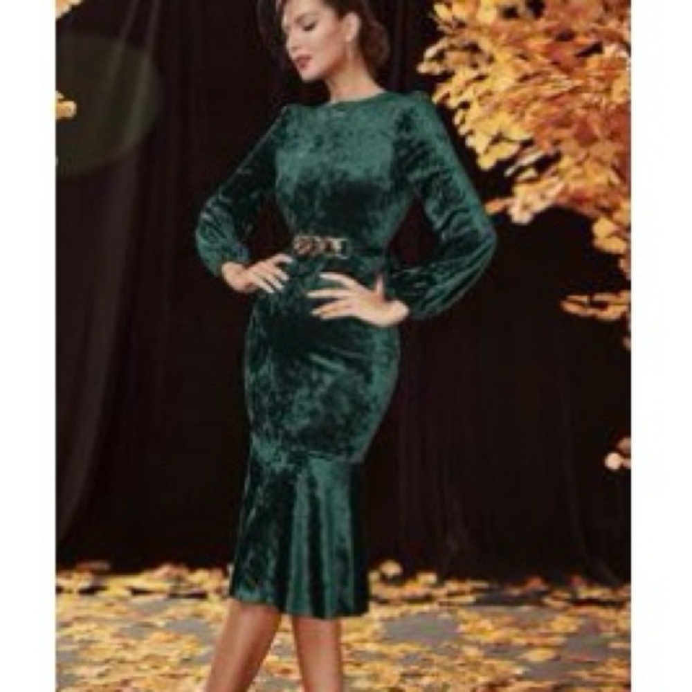Green | Velvet | Mid Dress | Sz S